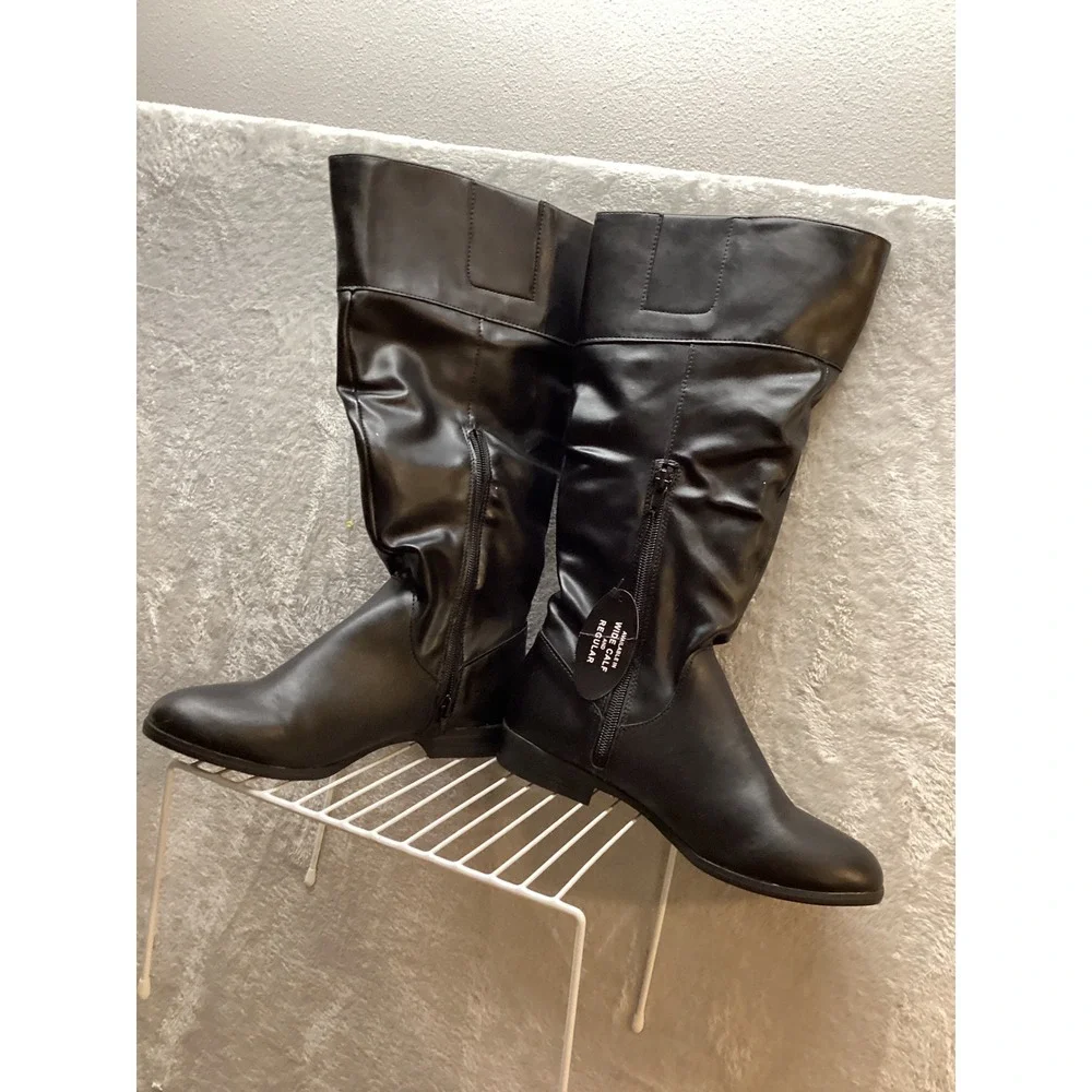 Style & Co Black Faux Leather Slouchy‎ Knee High Boots Women's Size 6M